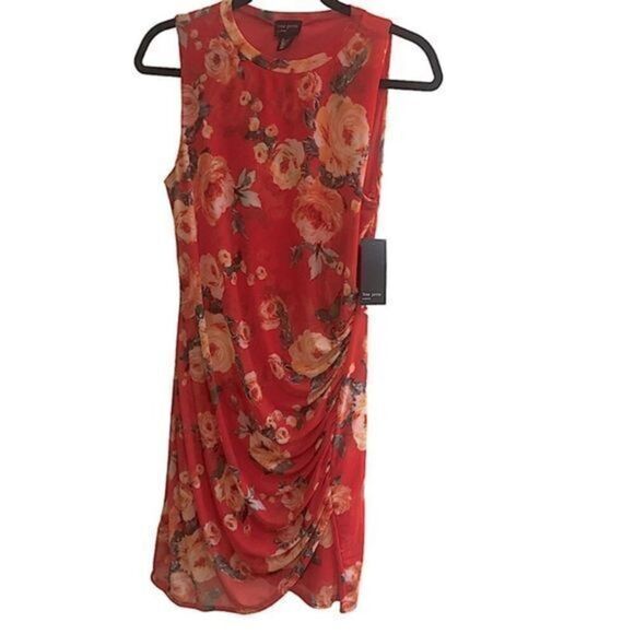 NEW! Free Press Floral Mesh Sleeveless Ruched Hem Slip Dress Size Medium - Picture 2 of 7